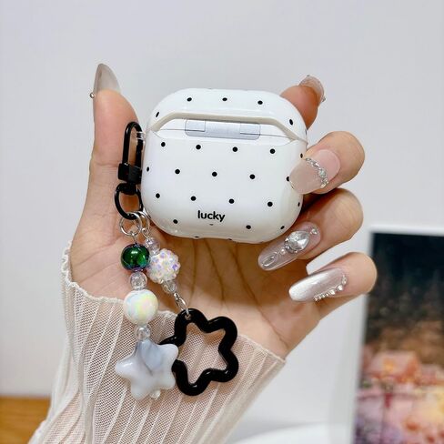 Polka Dot Case for AirPods Pro 3 with Beaded Charm Keychain,Fashion Simple White Case with White Dots for Women Girls Cute Strap for for AirPods Pro 3 in Kuwait