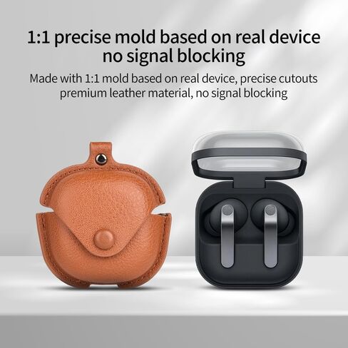 حافظة جلدية لهاتف Samsung Galaxy Buds 4 / Buds 4 Pro مع قفل سلسلة مفاتيح، غطاء واقٍ لسماعات الأذن للشحن اللاسلكي من جلد البولي يوريثان بتصميم عتيق أنيق لهاتف Galaxy Buds4 / Buds 4Pro للنساء والرجال (قهوة) in Kuwait
