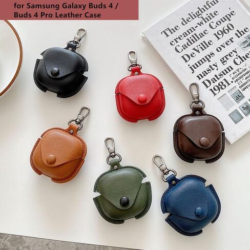 حافظة جلدية لهاتف Samsung Galaxy Buds 4 / Buds 4 Pro مع قفل سلسلة مفاتيح، غطاء واقٍ لسماعات الأذن للشحن اللاسلكي من جلد البولي يوريثان بتصميم عتيق أنيق لهاتف Galaxy Buds4 / Buds 4Pro للنساء والرجال (قهوة) in Kuwait