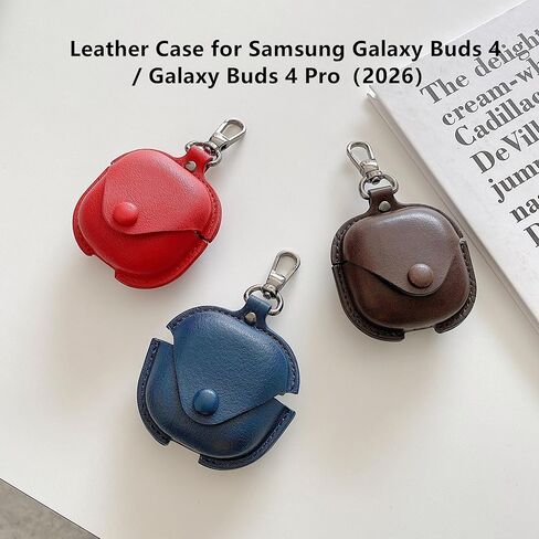 حافظة جلدية لهاتف Samsung Galaxy Buds 4 / Buds 4 Pro مع قفل سلسلة مفاتيح، غطاء واقٍ لسماعات الأذن للشحن اللاسلكي من جلد البولي يوريثان بتصميم عتيق أنيق لهاتف Galaxy Buds4 / Buds 4Pro للنساء والرجال (قهوة) in Kuwait