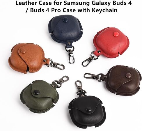 حافظة جلدية لهاتف Samsung Galaxy Buds 4 / Buds 4 Pro مع قفل سلسلة مفاتيح، غطاء واقٍ لسماعات الأذن للشحن اللاسلكي من جلد البولي يوريثان بتصميم عتيق أنيق لهاتف Galaxy Buds4 / Buds 4Pro للنساء والرجال (قهوة) in Kuwait