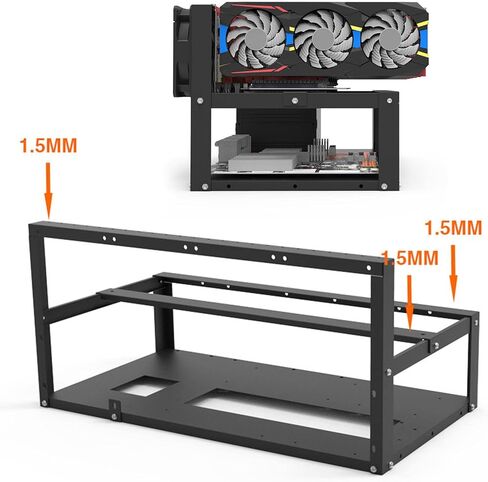 6 GPU Mining Rig Frame Case ATX Motherboard Rack Stackable Miner Computer Rack with 4 Cooling Fans 81mm Card Spacing for Cryptocurrency GPU Mining (Black) in Kuwait