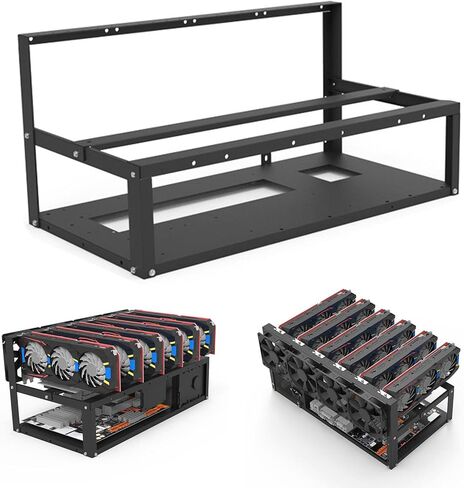 6 GPU Mining Rig Frame Case ATX Motherboard Rack Stackable Miner Computer Rack with 4 Cooling Fans 81mm Card Spacing for Cryptocurrency GPU Mining (Black) in Kuwait