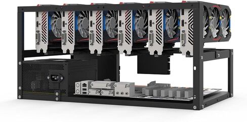 6 GPU Mining Rig Frame Case ATX Motherboard Rack Stackable Miner Computer Rack with 4 Cooling Fans 81mm Card Spacing for Cryptocurrency GPU Mining (Black) in Kuwait
