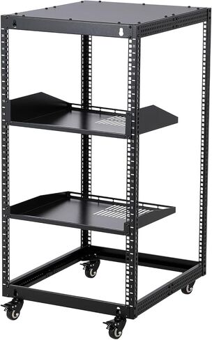 20U Open Frame Network Rack, 22"-40" Adjustable Depth, Wall Mount & Freestanding Server Rack with Lockable Casters + 2Pack 1U Shelves, Heavy Duty for IT AV Gear in Saudi Arabia