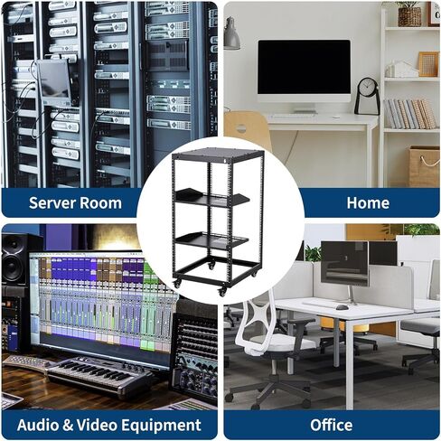 20U Open Frame Network Rack, 22"-40" Adjustable Depth, Wall Mount & Freestanding Server Rack with Lockable Casters + 2Pack 1U Shelves, Heavy Duty for IT AV Gear in Saudi Arabia