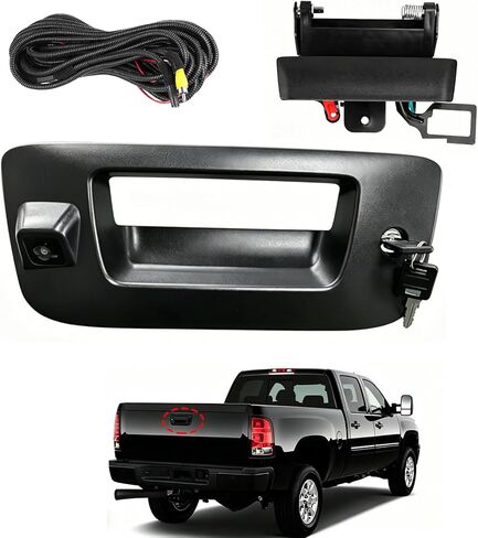 Tailgate Handle Backup Camera Rear View Camera Liftgate Latch Handle with Key Lock Cylinder Black fit for 2007-2014 Chevrolet Chevy Silverado GMC Sierra 1500 2500 3500 in Kuwait