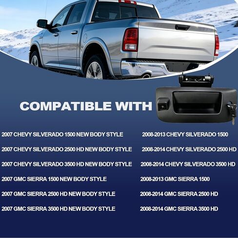Tailgate Handle Backup Camera Rear View Camera Liftgate Latch Handle with Key Lock Cylinder Black fit for 2007-2014 Chevrolet Chevy Silverado GMC Sierra 1500 2500 3500 in Kuwait