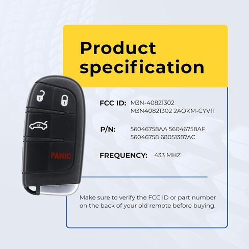 Replcament Key Fob Compatible with 300 2015 FCC M3N-40821302 M3N40821302 2AOKM-CYV11 Part Number 56046758AA 56046758AF 56046758 68051387AC Pack of 2 in Kuwait
