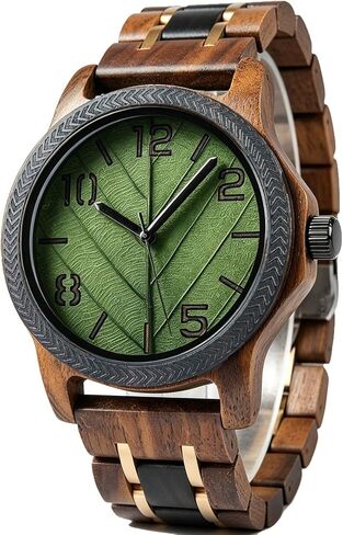 EBONY Wood Watch for Men Natural Wooden Japanese Quartz Minimalist Style Mens Wristwatch Unique Real Leaf Vein Dials Lightweight Casual Watches in Saudi Arabia