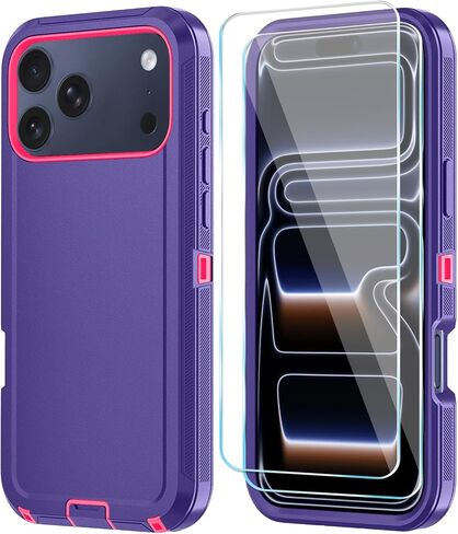Compitable with iPhone 17 Case with HD Screen Protector, [2 in 1 ] Heavy Duty Protection Phone Case for iPhone 17 6.3" (WineRedPink) in Kuwait