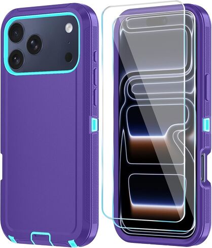 متوافق مع حافظة iPhone 17 مع واقي شاشة HD، [2 في 1] حافظة هاتف حماية شديدة التحمل لهاتف iPhone 17 6.3 بوصة (WineRedPink) in Kuwait