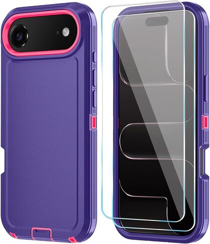 متوافق مع حافظة iPhone 17 مع واقي شاشة HD، [2 في 1] حافظة هاتف حماية شديدة التحمل لهاتف iPhone 17 6.3 بوصة (WineRedPink) in Kuwait