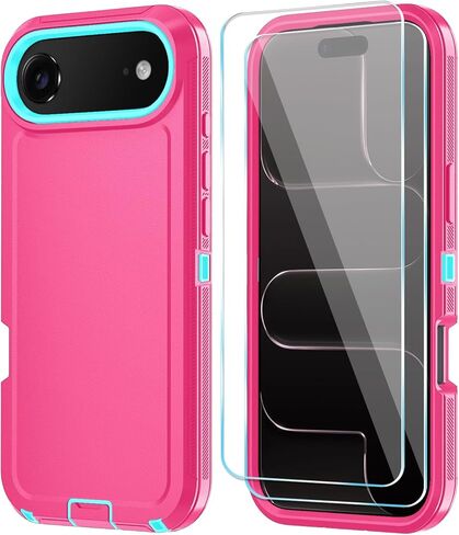 متوافق مع حافظة iPhone 17 مع واقي شاشة HD، [2 في 1] حافظة هاتف حماية شديدة التحمل لهاتف iPhone 17 6.3 بوصة (WineRedPink) in Kuwait