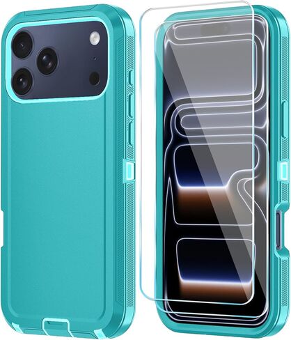 متوافق مع حافظة iPhone 17 مع واقي شاشة HD، [2 في 1] حافظة هاتف حماية شديدة التحمل لهاتف iPhone 17 6.3 بوصة (WineRedPink) in Kuwait