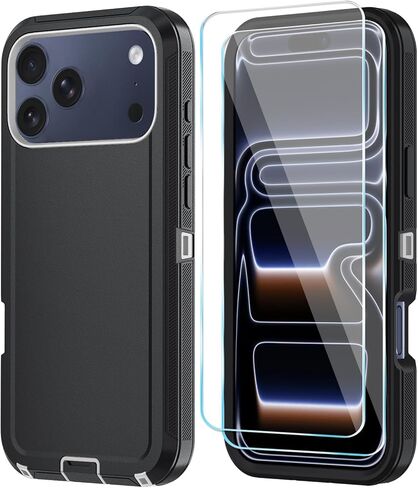 متوافق مع حافظة iPhone 17 مع واقي شاشة HD، [2 في 1] حافظة هاتف حماية شديدة التحمل لهاتف iPhone 17 6.3 بوصة (WineRedPink) in Kuwait