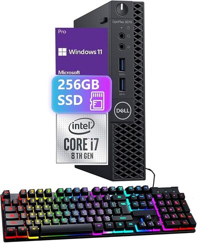 Dell Optiplex 3070 MFF Mini PC Desktop, Intel Core i7-8700T Up to 4.0GHz, 8GB DDR4 RAM, 256GB SSD, Windows 11 Pro, WiFi, Keyboard & Mouse Included, Compact Business Micro Desktop (Renewed) in Kuwait