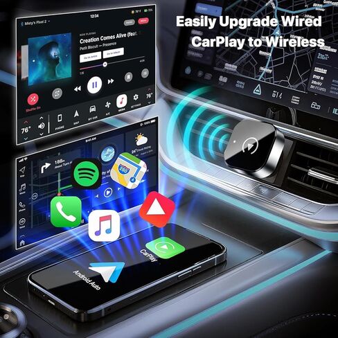 2026 ترقية محول CarPlay اللاسلكي الصغير 2 في 1، التوصيل والتشغيل اللاسلكي Android Auto Dongle، إعادة التوصيل التلقائي لملحق تشغيل السيارة USB الصغير المتوافق مع iPhone Android in Kuwait