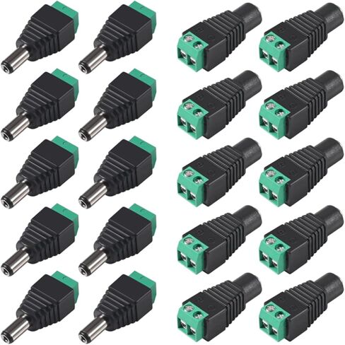 10 أزواج من موصل الطاقة DC 5.5 مم × 2.1 مم 12 فولت محول مقبس الطاقة 10 × ذكر و10 × أنثى لشريط LED CCTV كاميرا أمان كابل سلك ينتهي محول برميل التوصيل in Kuwait