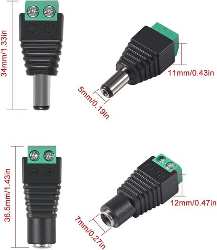 10 أزواج من موصل الطاقة DC 5.5 مم × 2.1 مم 12 فولت محول مقبس الطاقة 10 × ذكر و10 × أنثى لشريط LED CCTV كاميرا أمان كابل سلك ينتهي محول برميل التوصيل in Kuwait