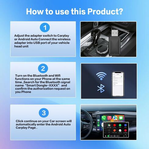 CarPlay USB Adapter for BMW 320i 328i 330i 3 GT 530i 550i 535i 5 GT 630i 640i X1 X3 X5, 2-in-1 Plug & Play Adapter Converts Wired CarPlay to Cable-Free CarPlay, Fast Auto-Connect, No Delay in Kuwait