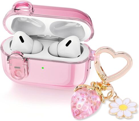 (مع قفل أمان) حافظة شفافة متوافقة مع حافظة AirPods Pro 3 2025 للسيدات، حافظة AirPods Pro 3rd Generation لطيفة وناعمة وشفافة من مادة TPU لسماعات الأذن Pro3 Girl Strawberry Keychain لـ Airpod Pro 3، وردي in Kuwait