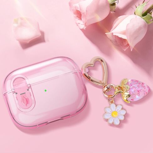 (مع قفل أمان) حافظة شفافة متوافقة مع حافظة AirPods Pro 3 2025 للسيدات، حافظة AirPods Pro 3rd Generation لطيفة وناعمة وشفافة من مادة TPU لسماعات الأذن Pro3 Girl Strawberry Keychain لـ Airpod Pro 3، وردي in Kuwait