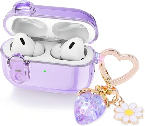 (with Safety Lock) Clear Case Compatible with AirPods Pro 3 Case 2025 Women, Cute Soft TPU Transparent AirPods Pro 3rd Generation Cases Earbuds Pro3 Girl Strawberries Keychain for Airpod Pro 3, Pink in Kuwait