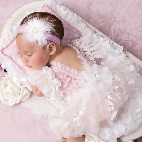 Newborn Photography Outfits Girl Baby Photography Props Lace Romper With Headress Baby Photo Shoot Outfits Girls Photo Props in Kuwait
