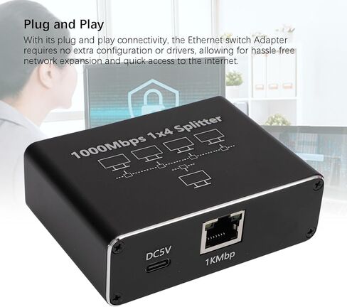 Yunseity Ethernet Splitter 1 to 4, Gigabit 1000Mbps High Speed Network Switch Adapter with USB C Power Supply, for Cat 6 7 8 Cables Computers Routers TVs in Kuwait