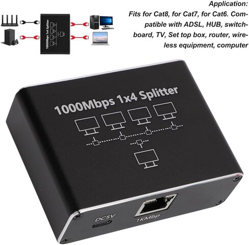 Yunseity Ethernet Splitter 1 to 4, Gigabit 1000Mbps High Speed Network Switch Adapter with USB C Power Supply, for Cat 6 7 8 Cables Computers Routers TVs in Kuwait