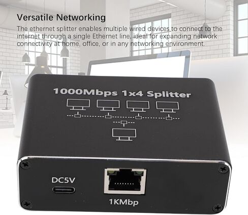 Yunseity Ethernet Splitter 1 to 4, Gigabit 1000Mbps High Speed Network Switch Adapter with USB C Power Supply, for Cat 6 7 8 Cables Computers Routers TVs in Kuwait