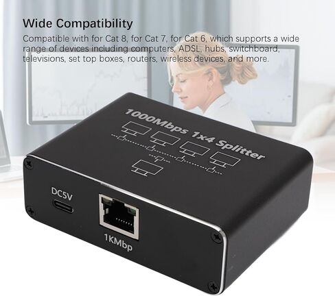 Yunseity Ethernet Splitter 1 to 4, Gigabit 1000Mbps High Speed Network Switch Adapter with USB C Power Supply, for Cat 6 7 8 Cables Computers Routers TVs in Kuwait