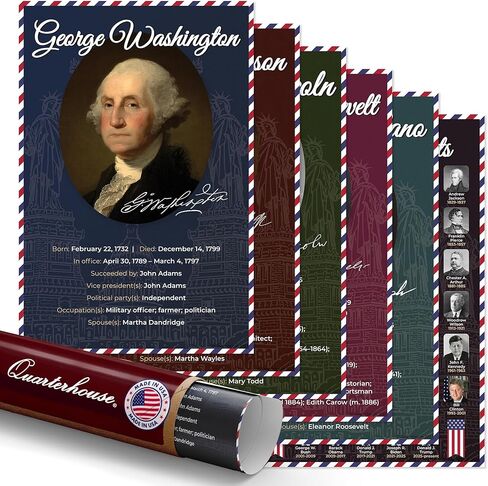 Quarterhouse Most Influential US Presidents Poster Set, Social Studies Classroom Learning Materials for K-12 Students and Teachers, Set of 6, 12 x 18 Inches, Extra Durable in Saudi Arabia
