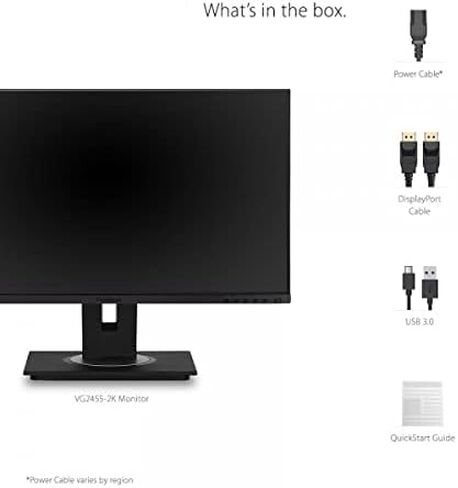 ViewSonic VG2455-2K 24 Inch IPS 1440p Monitor with USB 3.1 Type C HDMI DisplayPort and 40 Degree Tilt Ergonomics for Home and Office (Renewed) in Kuwait