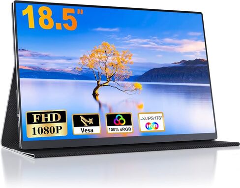 18.5 Inch Portable Monitor for Laptop, FHD 1080P 100% sRGB Travel Monitors for Laptop, Portable Computer IPS Display w/VESA, External Monitor USB-C HDR HDMI Portable Screen w/Smart Cover & Speakers in Kuwait