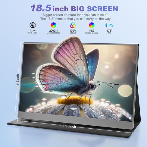 18.5 Inch Portable Monitor for Laptop, FHD 1080P 100% sRGB Travel Monitors for Laptop, Portable Computer IPS Display w/VESA, External Monitor USB-C HDR HDMI Portable Screen w/Smart Cover & Speakers in Kuwait