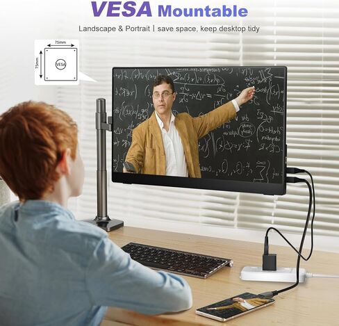 18.5 Inch Portable Monitor for Laptop, FHD 1080P 100% sRGB Travel Monitors for Laptop, Portable Computer IPS Display w/VESA, External Monitor USB-C HDR HDMI Portable Screen w/Smart Cover & Speakers in Kuwait