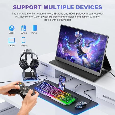 18.5 Inch Portable Monitor for Laptop, FHD 1080P 100% sRGB Travel Monitors for Laptop, Portable Computer IPS Display w/VESA, External Monitor USB-C HDR HDMI Portable Screen w/Smart Cover & Speakers in Kuwait