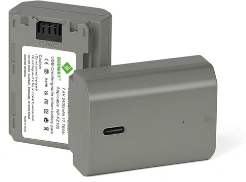 بطارية Egoway NP-FZ100، شحن سريع USB-C بسعة 2400 مللي أمبير في الساعة عالية السعة متوافقة مع كاميرات Sony Alpha A7IV A7III A7C A6600 A6700 FX3 FX30 ZV-E1 A9 A9S A7RIII A7RIV A7RV A7SIII in Kuwait