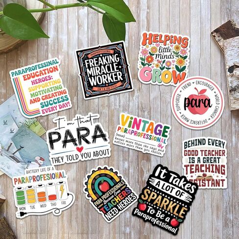 10 Pcs Paraprofessional Stickers Pack – Funny Teaching Assistant Decals for Laptop, Notebook, Water Bottle, Gift for Paraeducators, Teacher Aides, Classroom Staff (3 inch) in Saudi Arabia