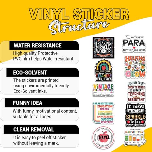 10 Pcs Paraprofessional Stickers Pack – Funny Teaching Assistant Decals for Laptop, Notebook, Water Bottle, Gift for Paraeducators, Teacher Aides, Classroom Staff (3 inch) in Saudi Arabia