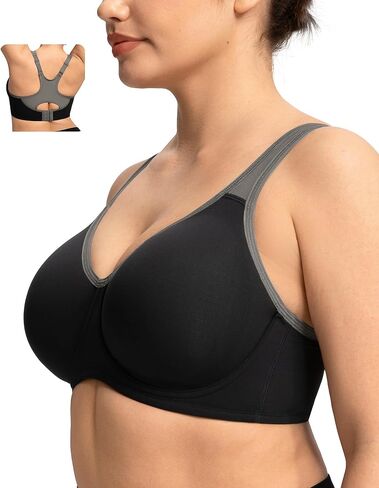 HSIA Sports Bra for Women High Support Large Bust Outside Underwire Adjustable Racerback Unlined Full Coverage Sports Bra Black in Kuwait
