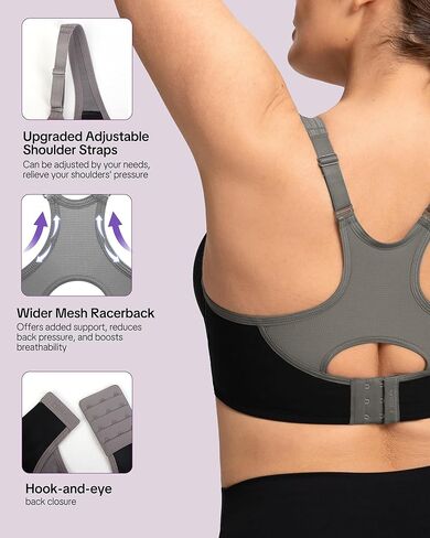HSIA Sports Bra for Women High Support Large Bust Outside Underwire Adjustable Racerback Unlined Full Coverage Sports Bra Black in Kuwait