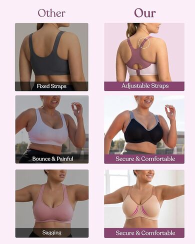 HSIA Sports Bra for Women High Support Large Bust Outside Underwire Adjustable Racerback Unlined Full Coverage Sports Bra Black in Kuwait