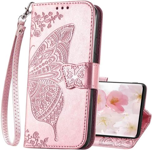 for Motorola Edge 2025 Phone Case Wallet,Women Butterfly Embossed PU Leather Stand Card Holder Slots Wrist Strap Flip Cover Purse for Moto Edge 2025 (Black) in Kuwait