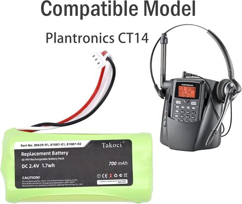 Replacement Battery Compatible with Plantronics CT14,fits Part No 80639-01, 81087-01, 81087-02, 2.4V 700mAh in Kuwait