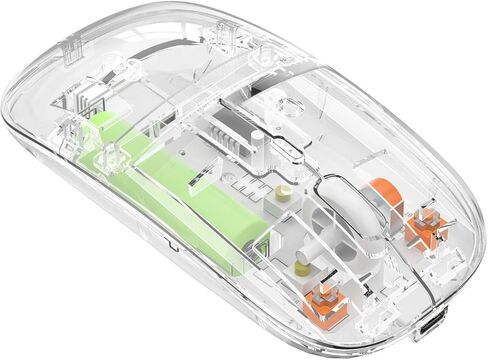ماوس لاسلكي شفاف، بلوتوث 5 0 و2 4G وضع مزدوج مع مستقبل USB، 3 DPI قابلة للتعديل 800 1200 1600، تصميم مريح، وضع النوم التلقائي، للكمبيوتر المحمول (أبيض شفاف) in Kuwait