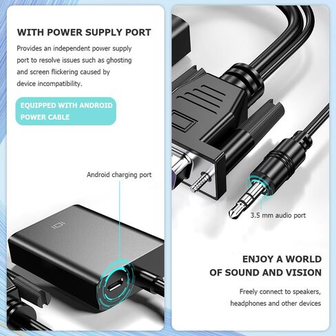 كابل محول VGA إلى HDMI 1080P VGA ذكر إلى HDMI أنثى كابل عالي الوضوح لمضيفي الكمبيوتر والشاشات وأجهزة التلفزيون، إلخ in Kuwait