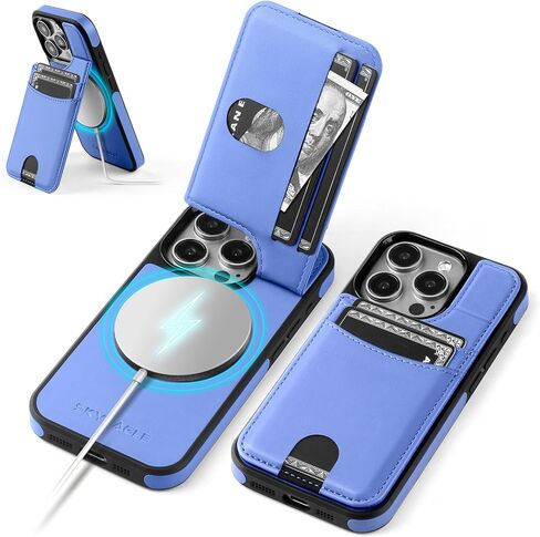 SkyEagle Compatible with Magsafe for iPhone 15 Pro Wallet Case with Card Holder Kickstand RFID Blocking Flip Cover Credit Card Slots PU Leather Men Women,Phone Case for Apple 15 Pro 6.1",Purple Blue in Kuwait